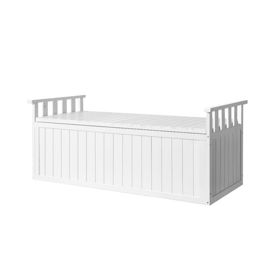 Gardeon Outdoor Storage Bench Box 129cm Wooden Garden Toy Chest Sheds Patio Furniture XL White-0