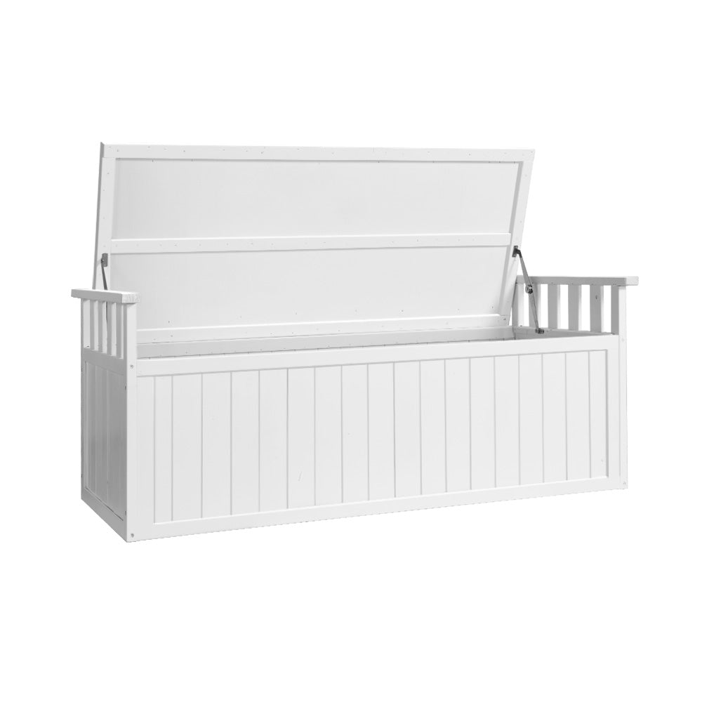 Gardeon Outdoor Storage Bench Box 129cm Wooden Garden Toy Chest Sheds Patio Furniture XL White-3