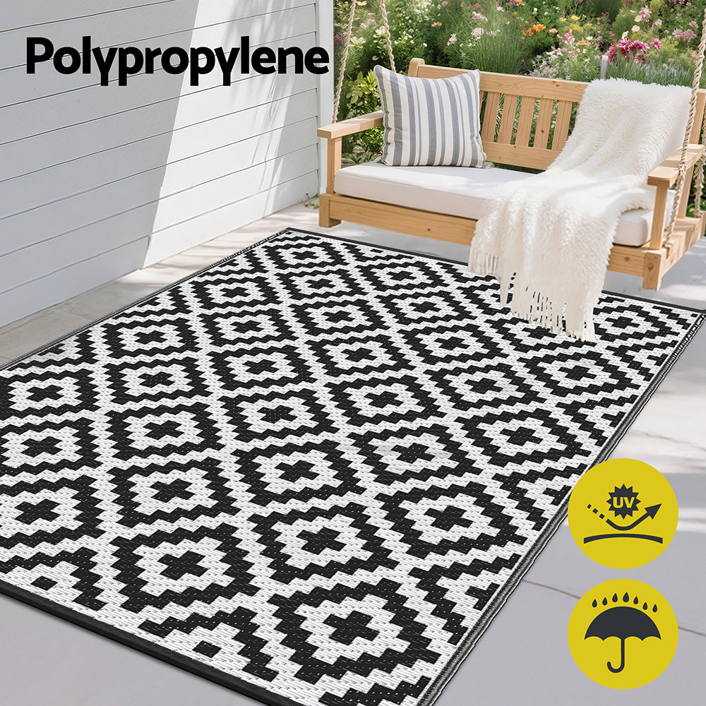 Gardeon Outdoor Rugs 120x180cm Large Carpet Reversible Area Mat PP Dual-Sided Patio Rug Cross-4