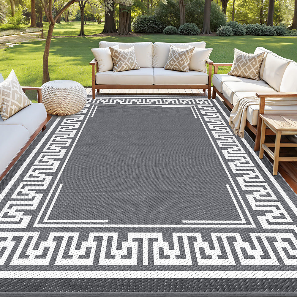 Gardeon Outdoor Rugs 274x366cm Large Carpet Reversible Area Mat PP Dual-Sided Patio Rug Greek Key-0