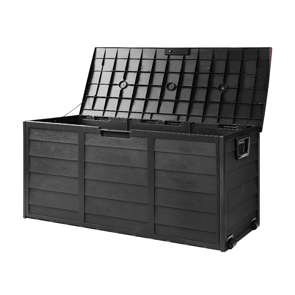 Gardeon Outdoor Storage Box 290L Lockable Organiser Garden Deck Shed All Black-0