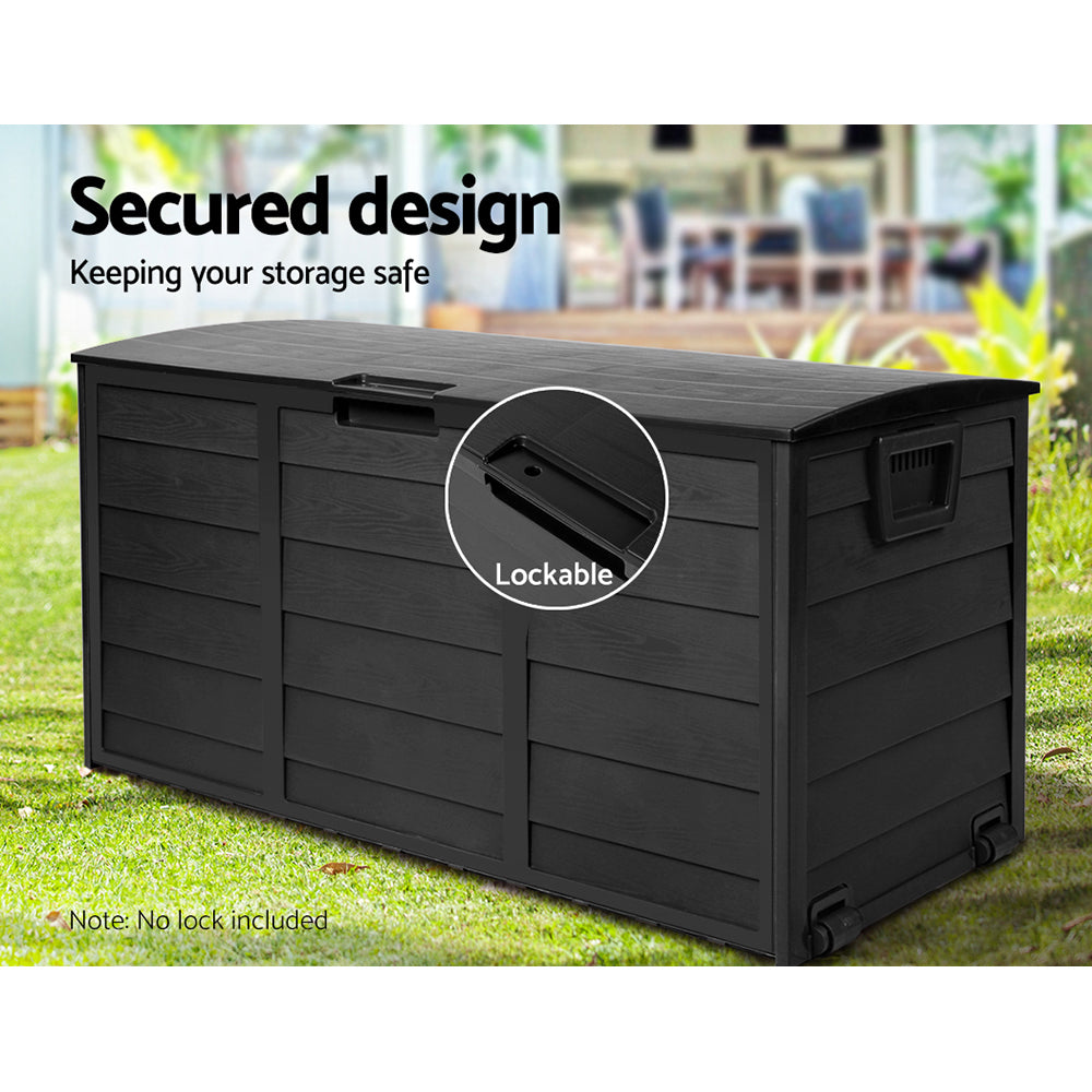 Gardeon Outdoor Storage Box 290L Lockable Organiser Garden Deck Shed All Black-6