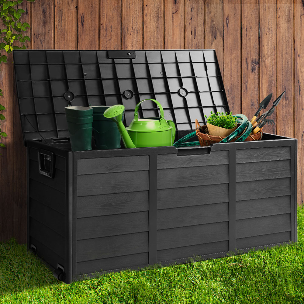 Gardeon Outdoor Storage Box 290L Lockable Organiser Garden Deck Shed All Black-7