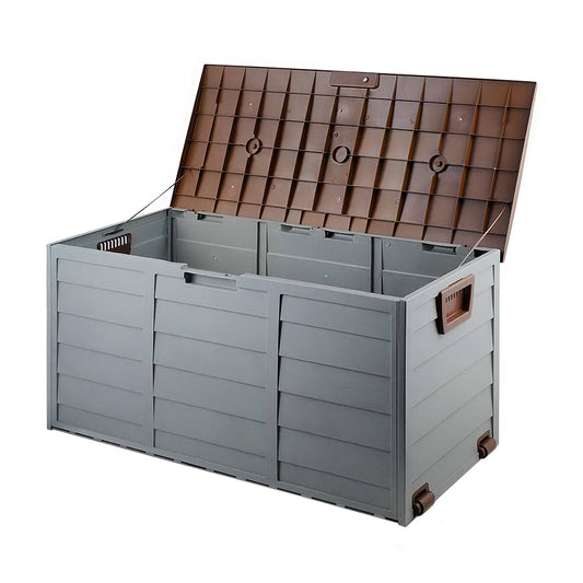 Gardeon Outdoor Storage Box 290L Lockable Organiser Garden Deck Shed Tool Brown-0