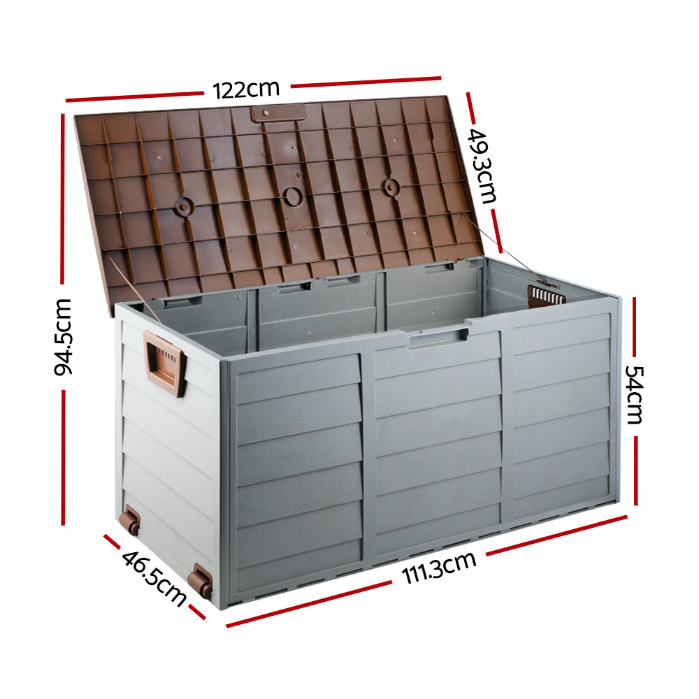 Gardeon Outdoor Storage Box 290L Lockable Organiser Garden Deck Shed Tool Brown-1