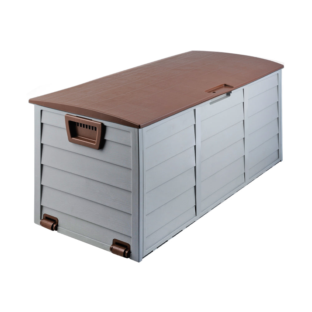 Gardeon Outdoor Storage Box 290L Lockable Organiser Garden Deck Shed Tool Brown-3