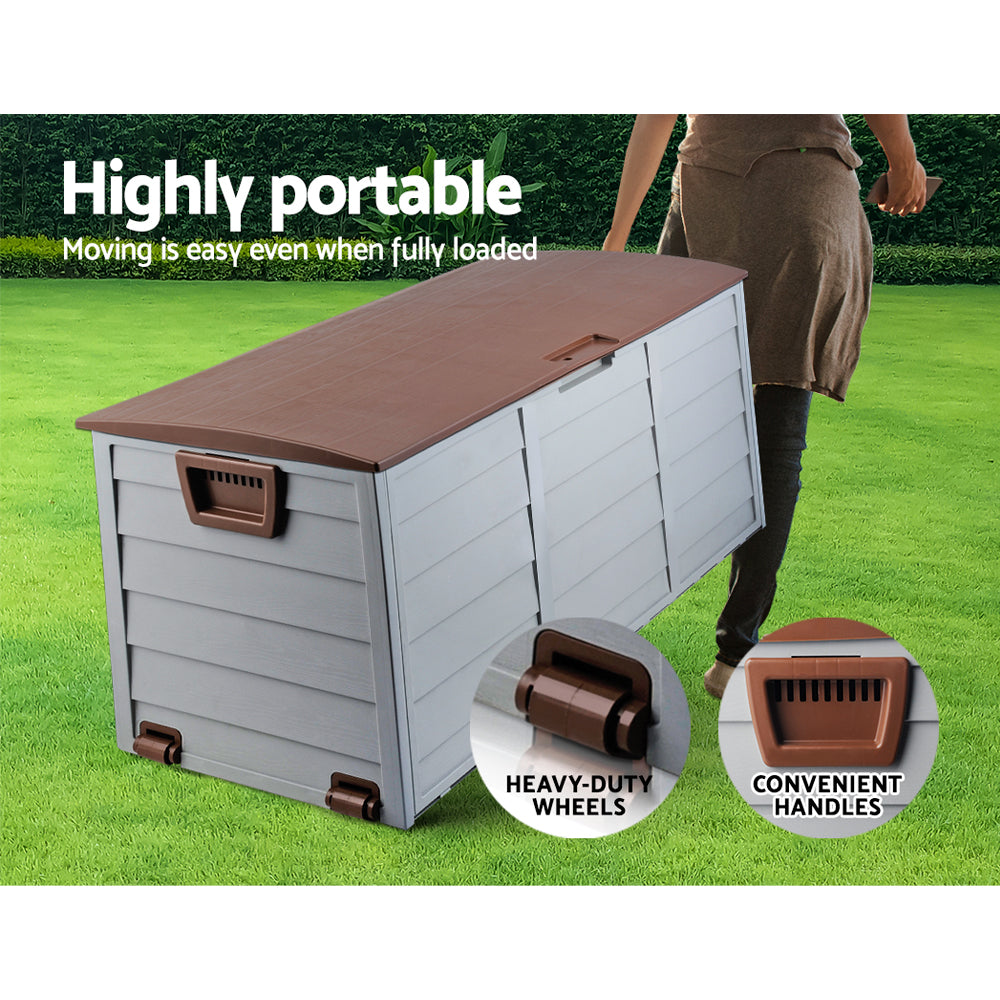 Gardeon Outdoor Storage Box 290L Lockable Organiser Garden Deck Shed Tool Brown-6