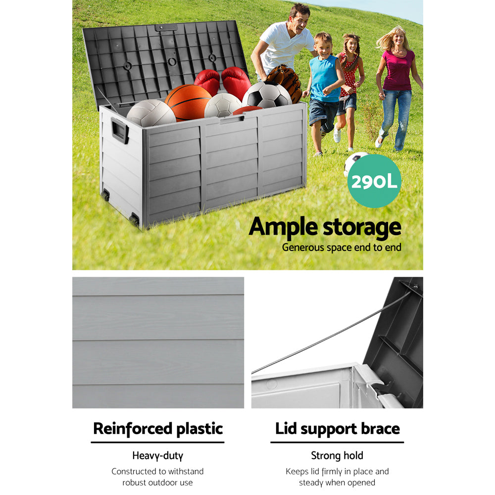 Gardeon Outdoor Storage Box 290L Lockable Organiser Garden Deck Shed Tool Black-4