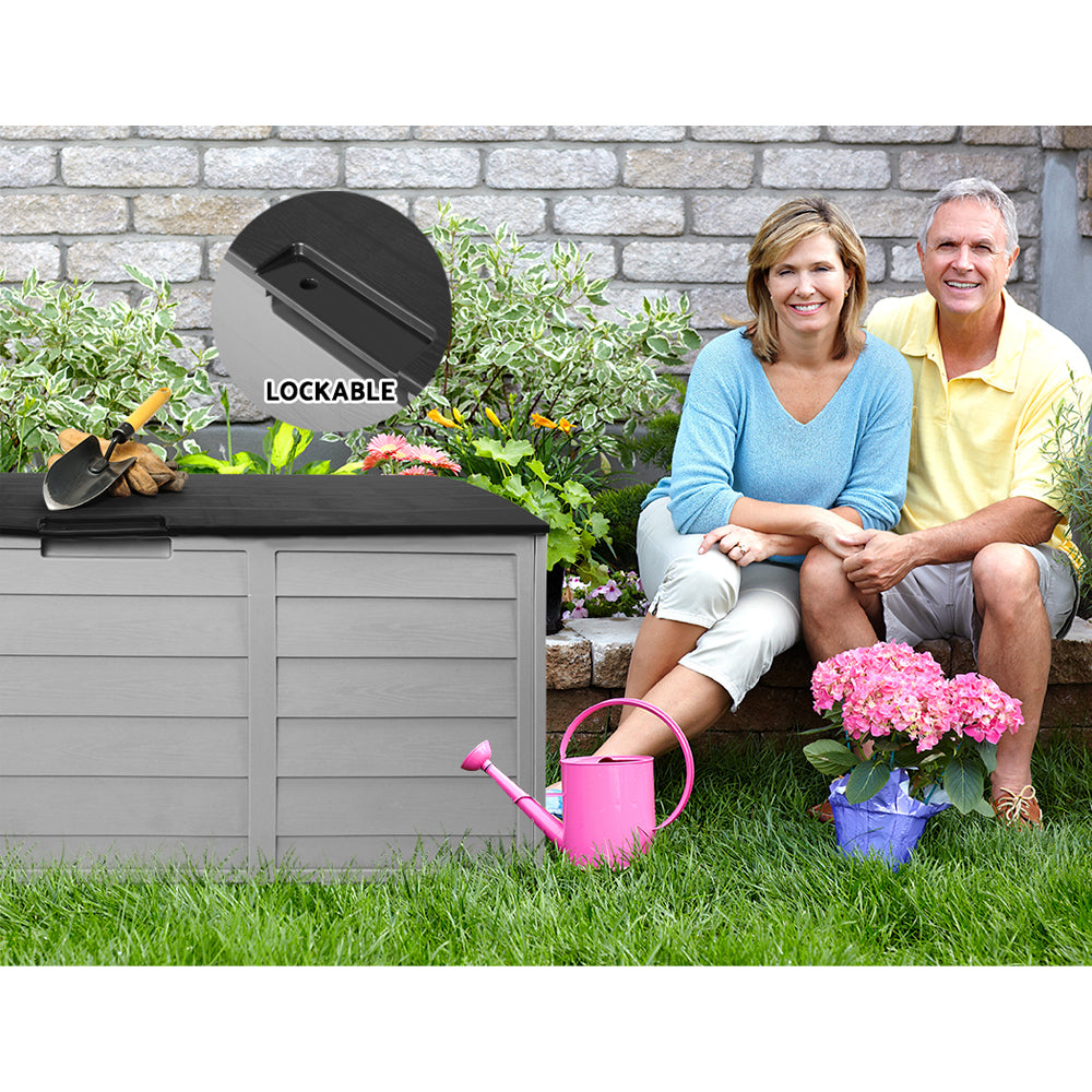 Gardeon Outdoor Storage Box 290L Lockable Organiser Garden Deck Shed Tool Black-5