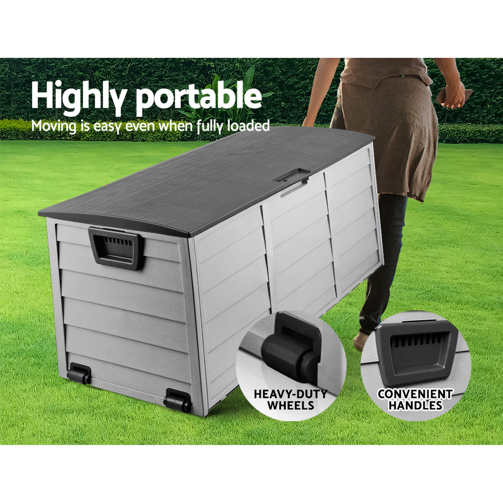 Gardeon Outdoor Storage Box 290L Lockable Organiser Garden Deck Shed Tool Black-6