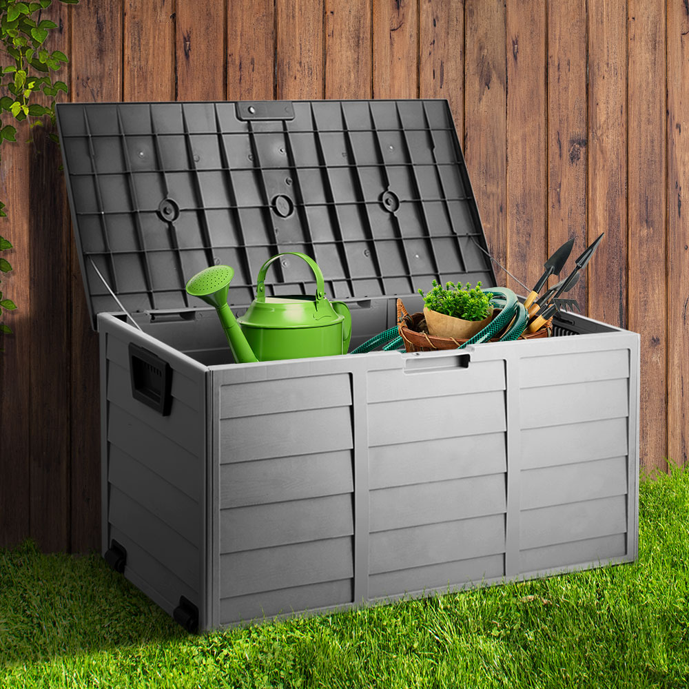 Gardeon Outdoor Storage Box 290L Lockable Organiser Garden Deck Shed Tool Black-7