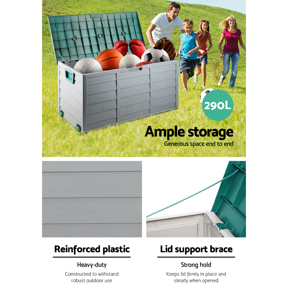 Gardeon Outdoor Storage Box 290L Lockable Organiser Garden Deck Shed Tool Green-4