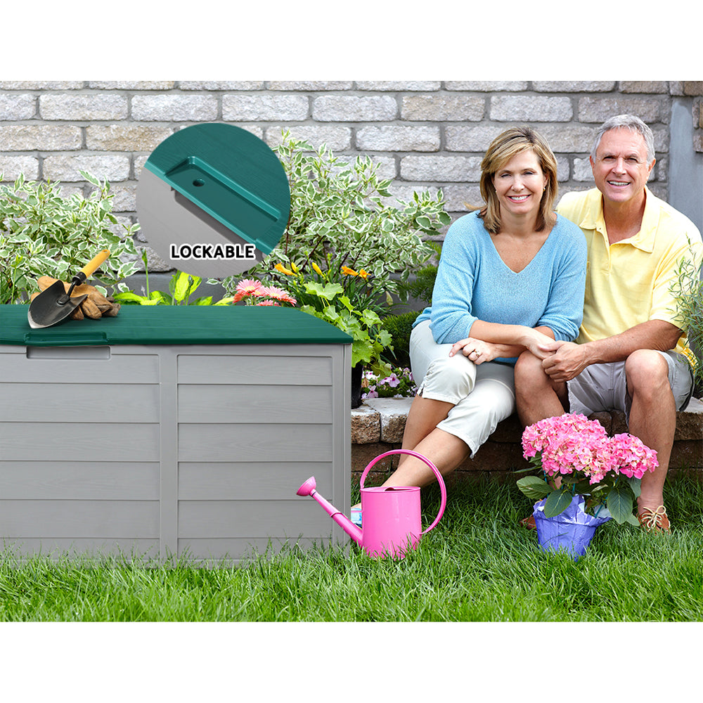 Gardeon Outdoor Storage Box 290L Lockable Organiser Garden Deck Shed Tool Green-5