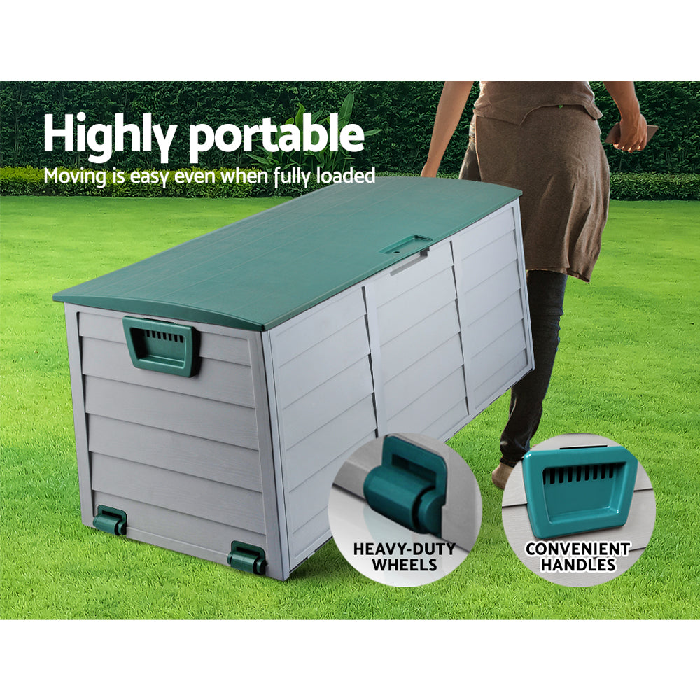 Gardeon Outdoor Storage Box 290L Lockable Organiser Garden Deck Shed Tool Green-6