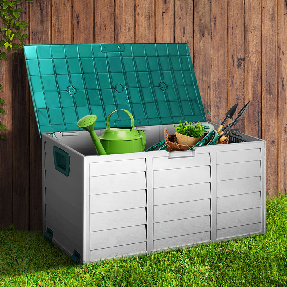 Gardeon Outdoor Storage Box 290L Lockable Organiser Garden Deck Shed Tool Green-7