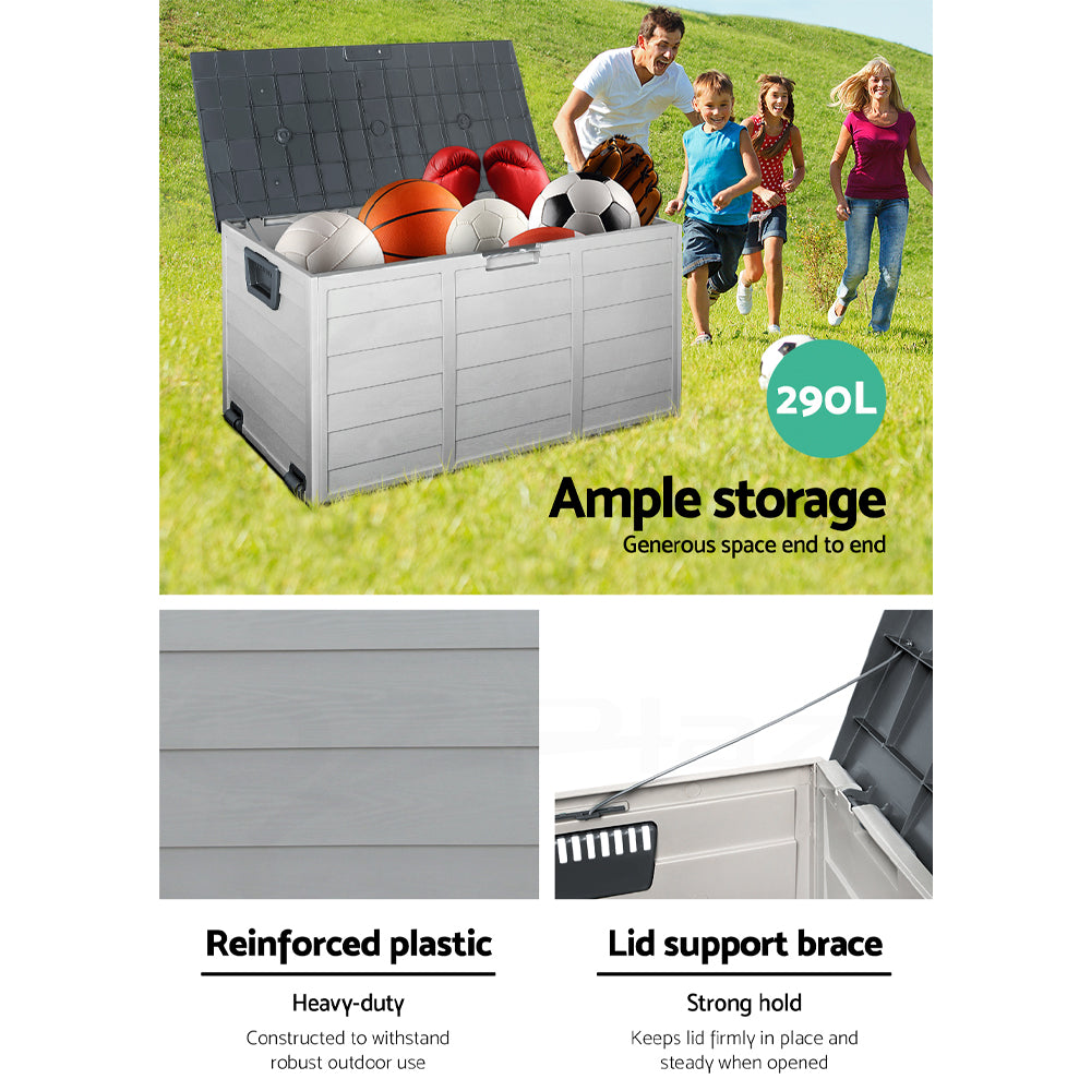 Gardeon Outdoor Storage Box 290L Lockable Organiser Garden Deck Shed Tool Grey-4