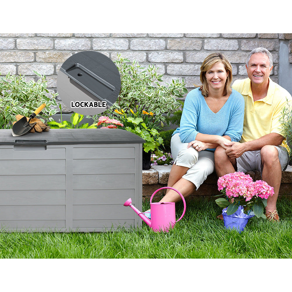 Gardeon Outdoor Storage Box 290L Lockable Organiser Garden Deck Shed Tool Grey-5