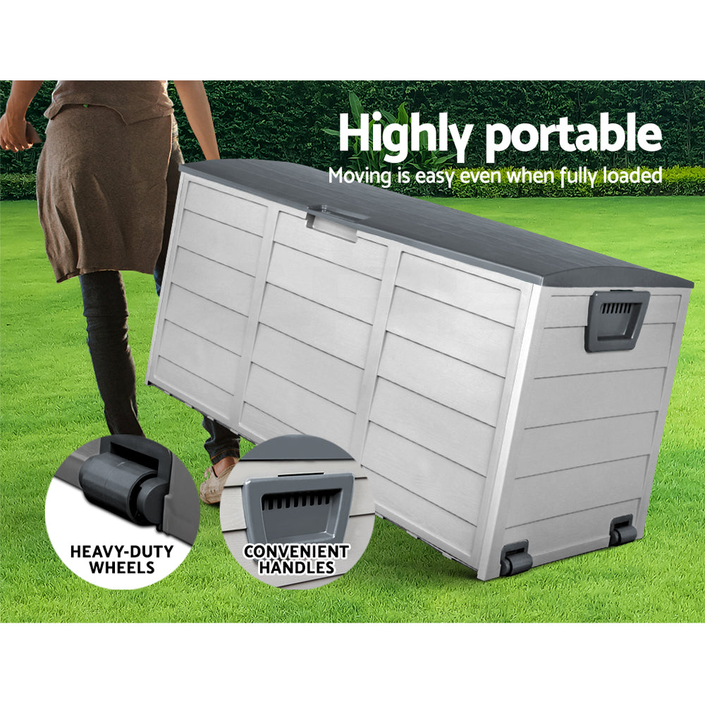 Gardeon Outdoor Storage Box 290L Lockable Organiser Garden Deck Shed Tool Grey-6