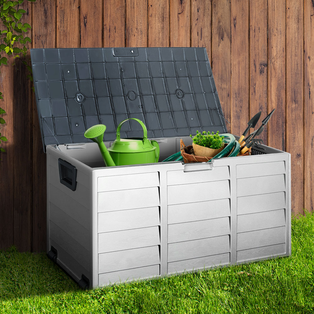 Gardeon Outdoor Storage Box 290L Lockable Organiser Garden Deck Shed Tool Grey-7