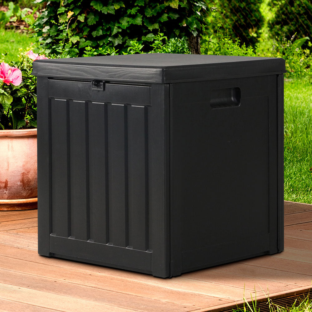 Gardeon Outdoor Storage Box 80L Container Lockable Garden Toy Tool Shed Black-7