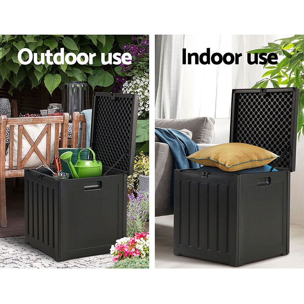 Gardeon Outdoor Storage Box 80L Container Lockable Garden Toy Tool Shed Black-10