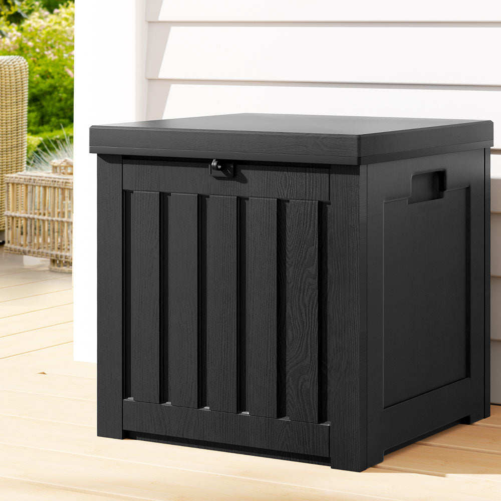 Gardeon Outdoor Storage Box 80L Container Lockable Garden Toy Tool Shed Black-0