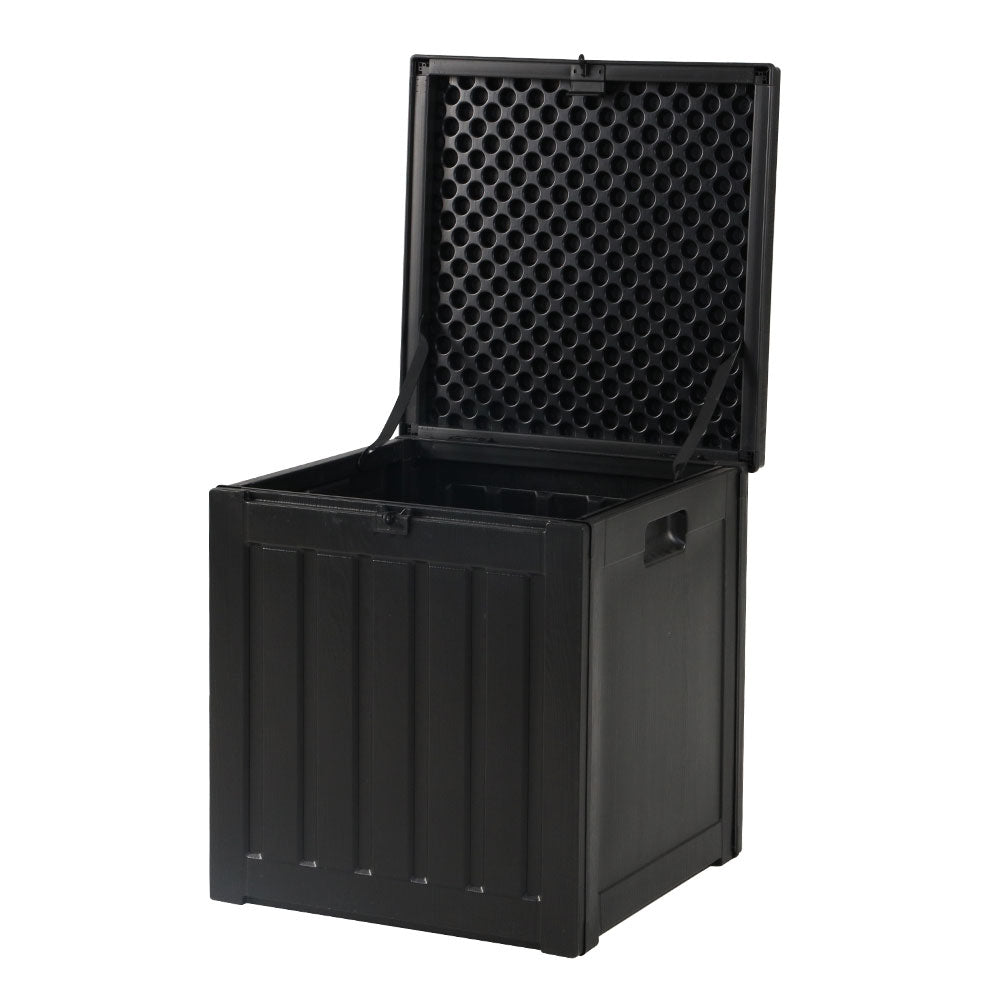 Gardeon Outdoor Storage Box 80L Container Lockable Garden Toy Tool Shed Black-2