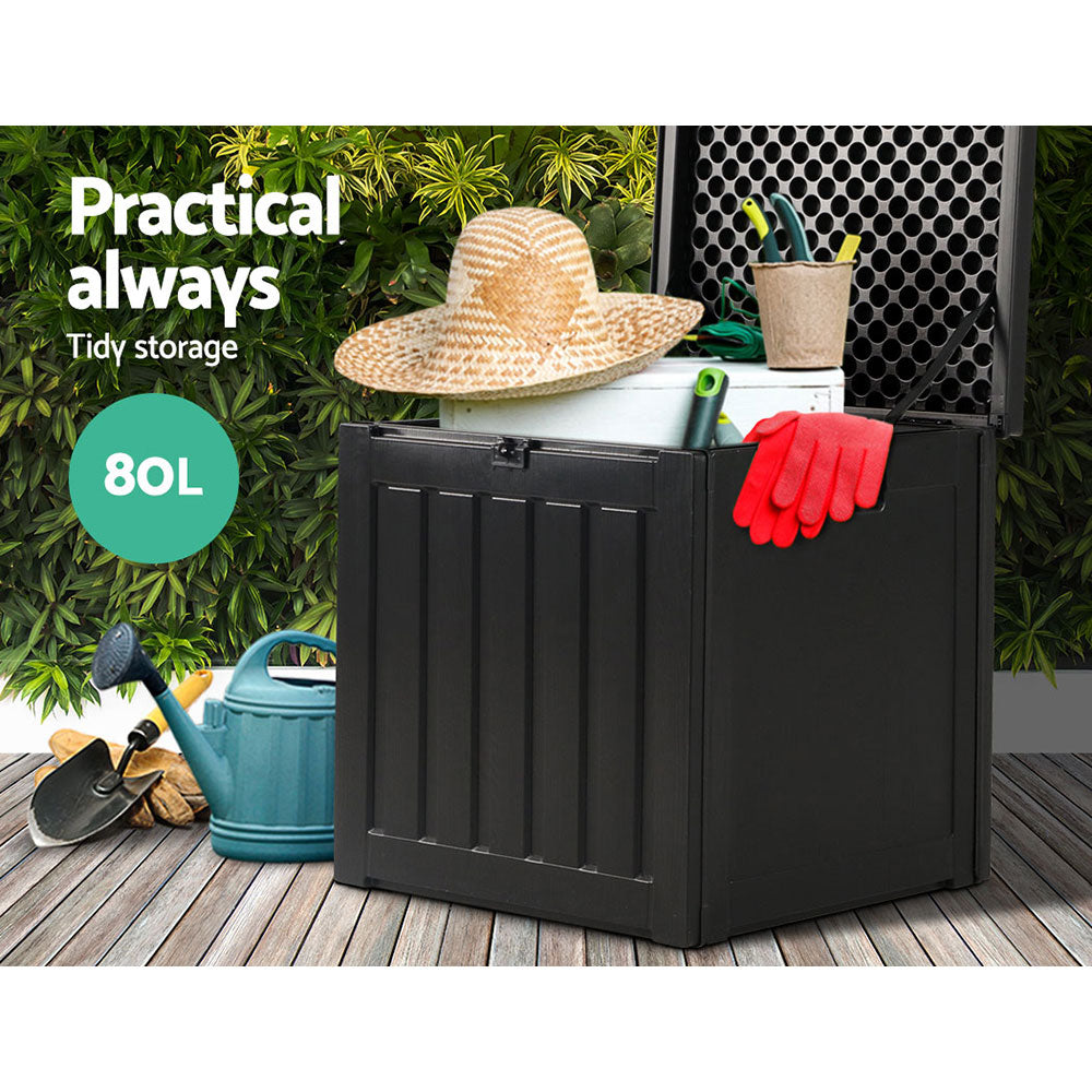 Gardeon Outdoor Storage Box 80L Container Lockable Garden Toy Tool Shed Black-3