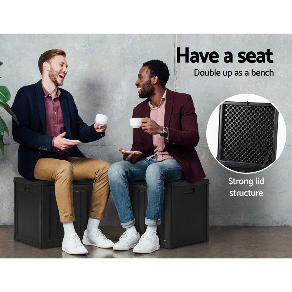 Gardeon Outdoor Storage Box 80L Container Lockable Garden Toy Tool Shed Black-4