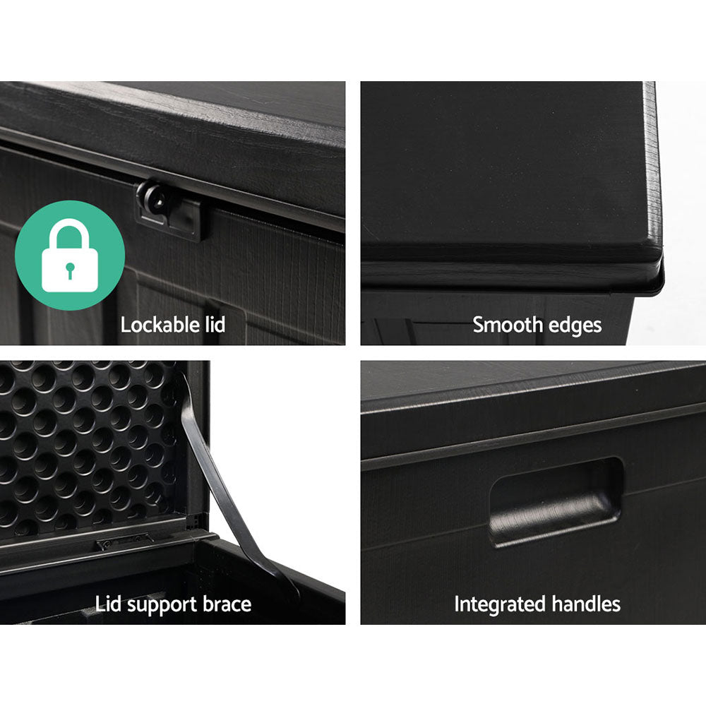 Gardeon Outdoor Storage Box 80L Container Lockable Garden Toy Tool Shed Black-5