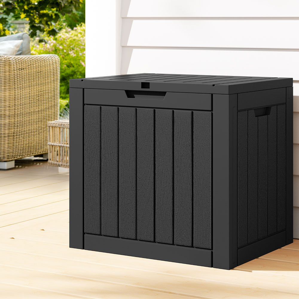 Gardeon Outdoor Storage Box 118L Container Lockable Garden Toy Tool Shed Black-0