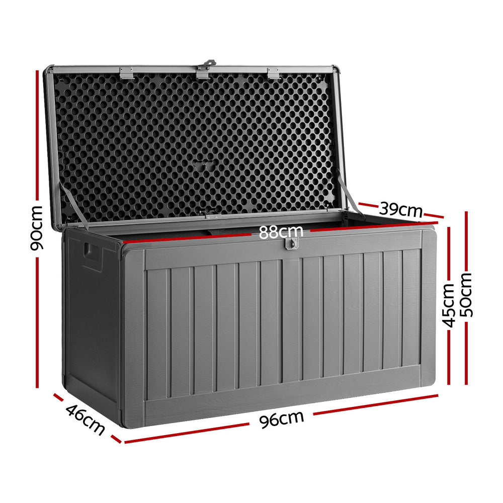 Gardeon Outdoor Storage Box 190L Container Lockable Garden Bench Tool Shed Black-1