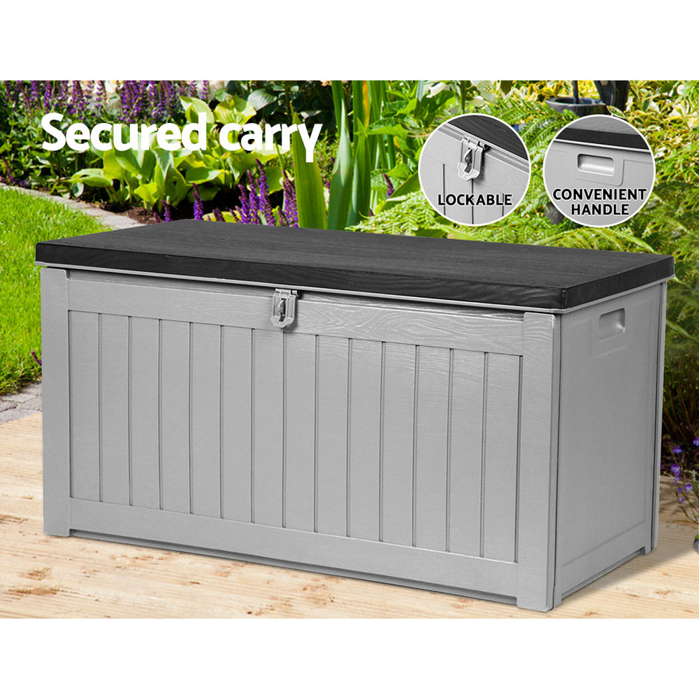 Gardeon Outdoor Storage Box 190L Container Lockable Garden Bench Tool Shed Black-6