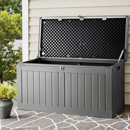 Gardeon Outdoor Storage Box 190L Container Lockable Garden Bench Tool Shed Black-0
