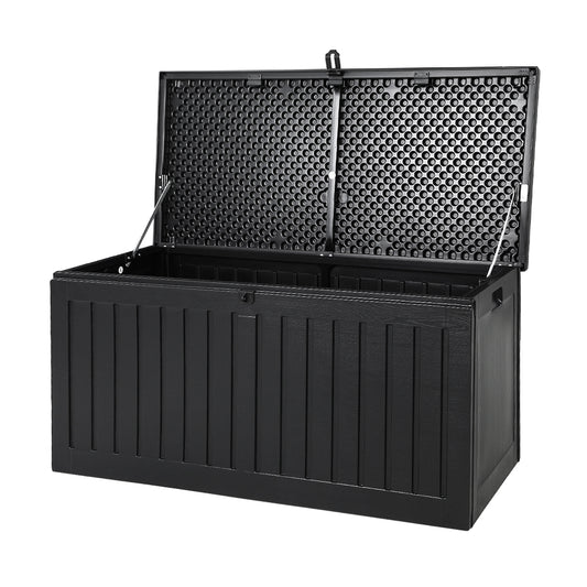 Gardeon Outdoor Storage Box 270L Container Lockable Garden Bench Tool Shed Black-0