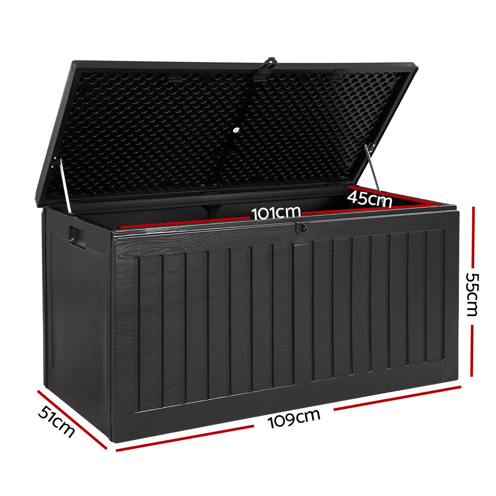 Gardeon Outdoor Storage Box 270L Container Lockable Garden Bench Tool Shed Black-1