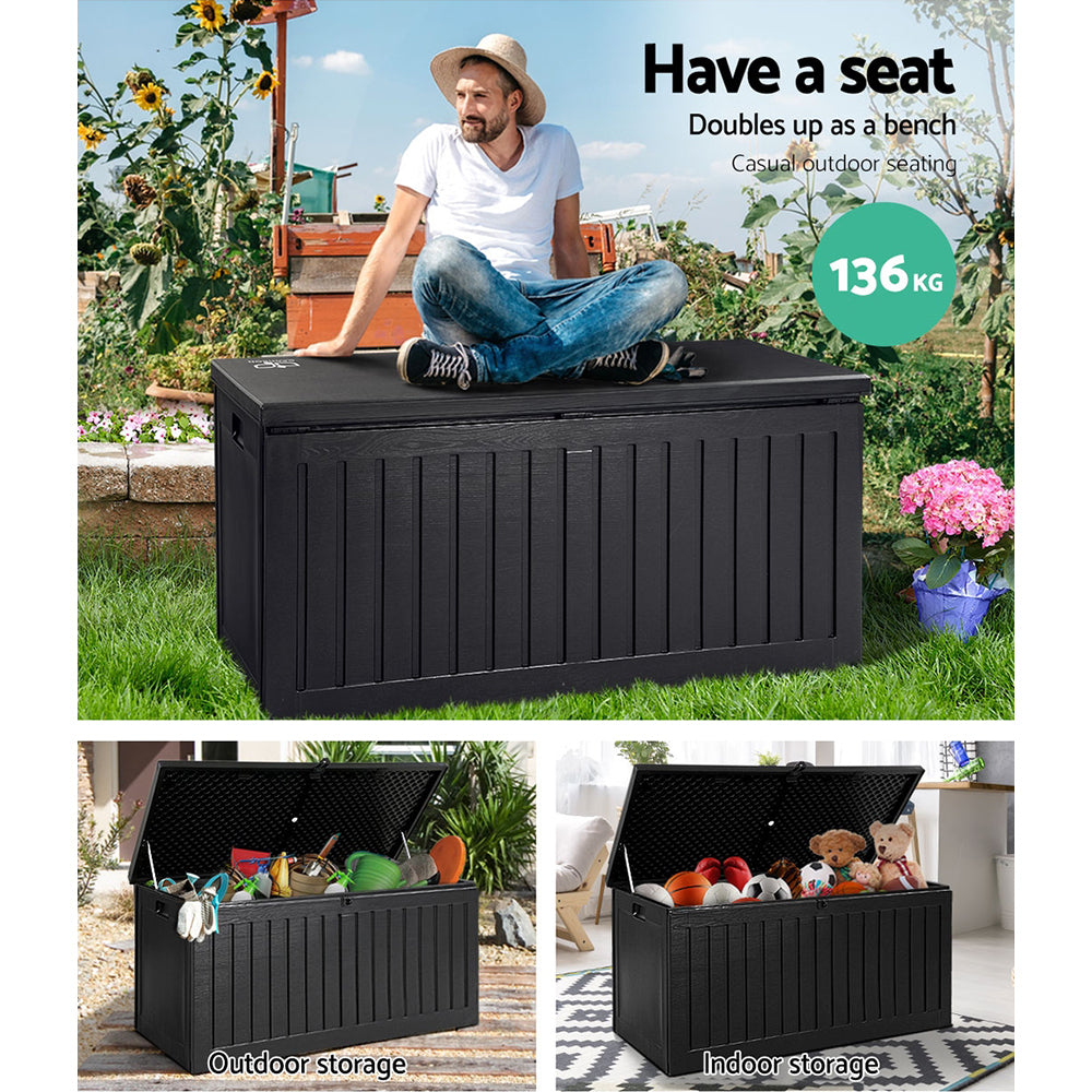 Gardeon Outdoor Storage Box 270L Container Lockable Garden Bench Tool Shed Black-4