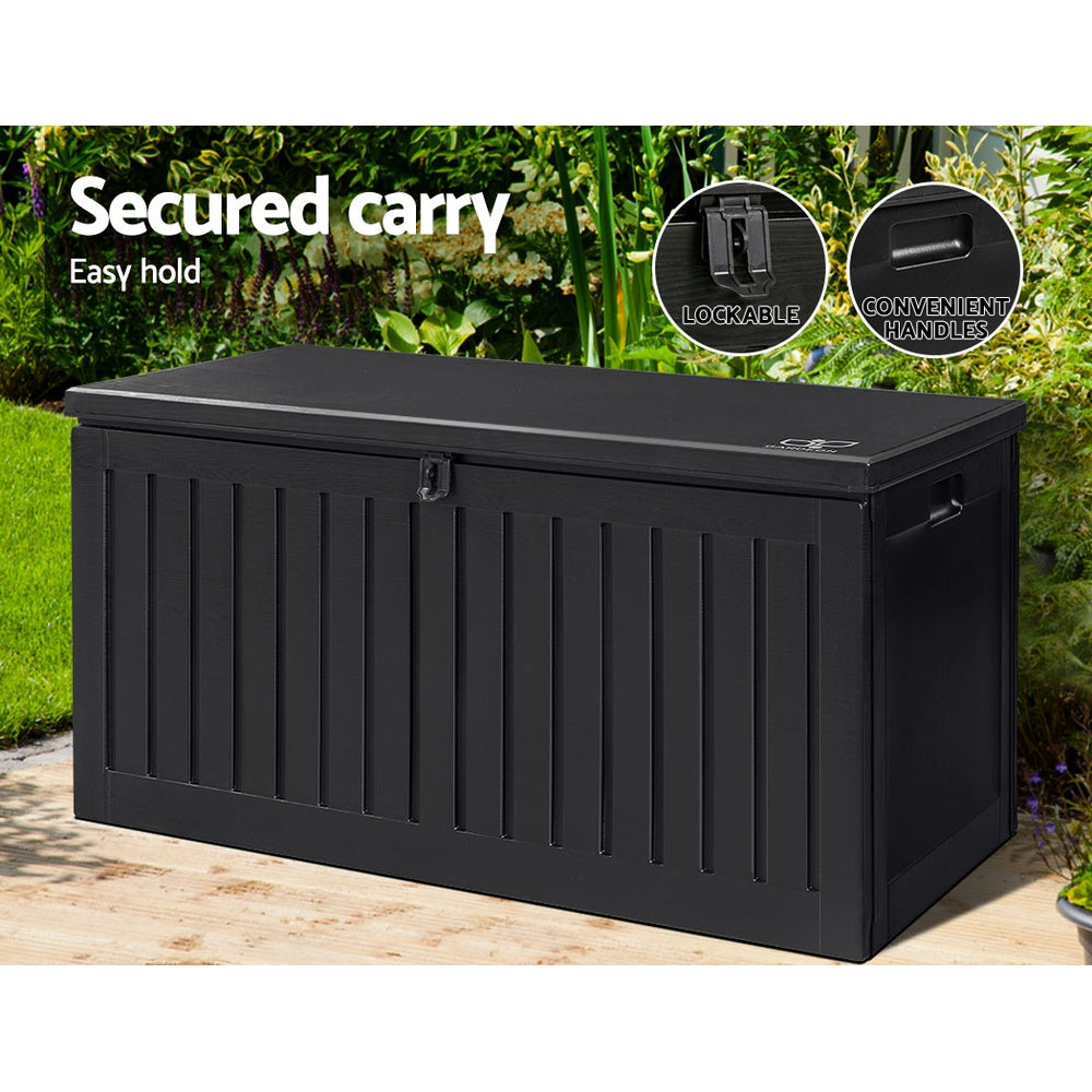 Gardeon Outdoor Storage Box 270L Container Lockable Garden Bench Tool Shed Black-6