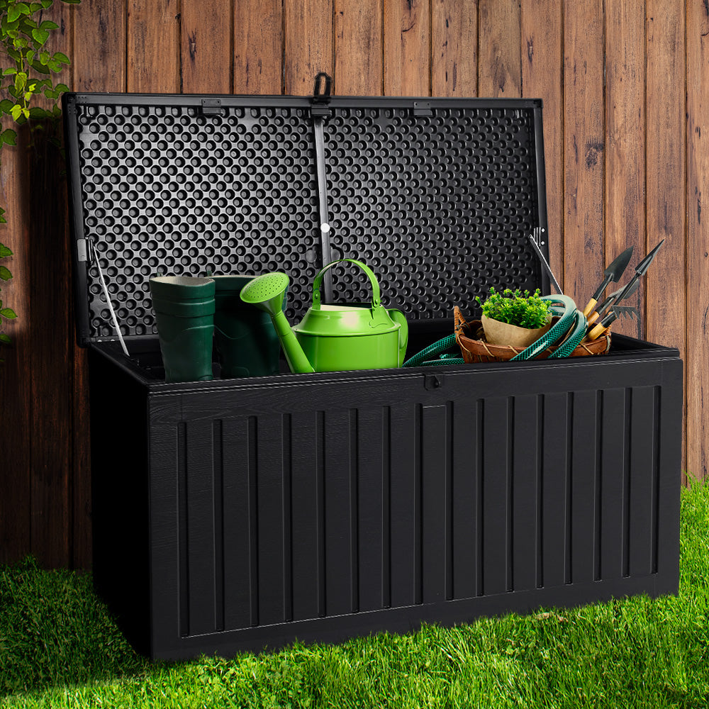 Gardeon Outdoor Storage Box 270L Container Lockable Garden Bench Tool Shed Black-7