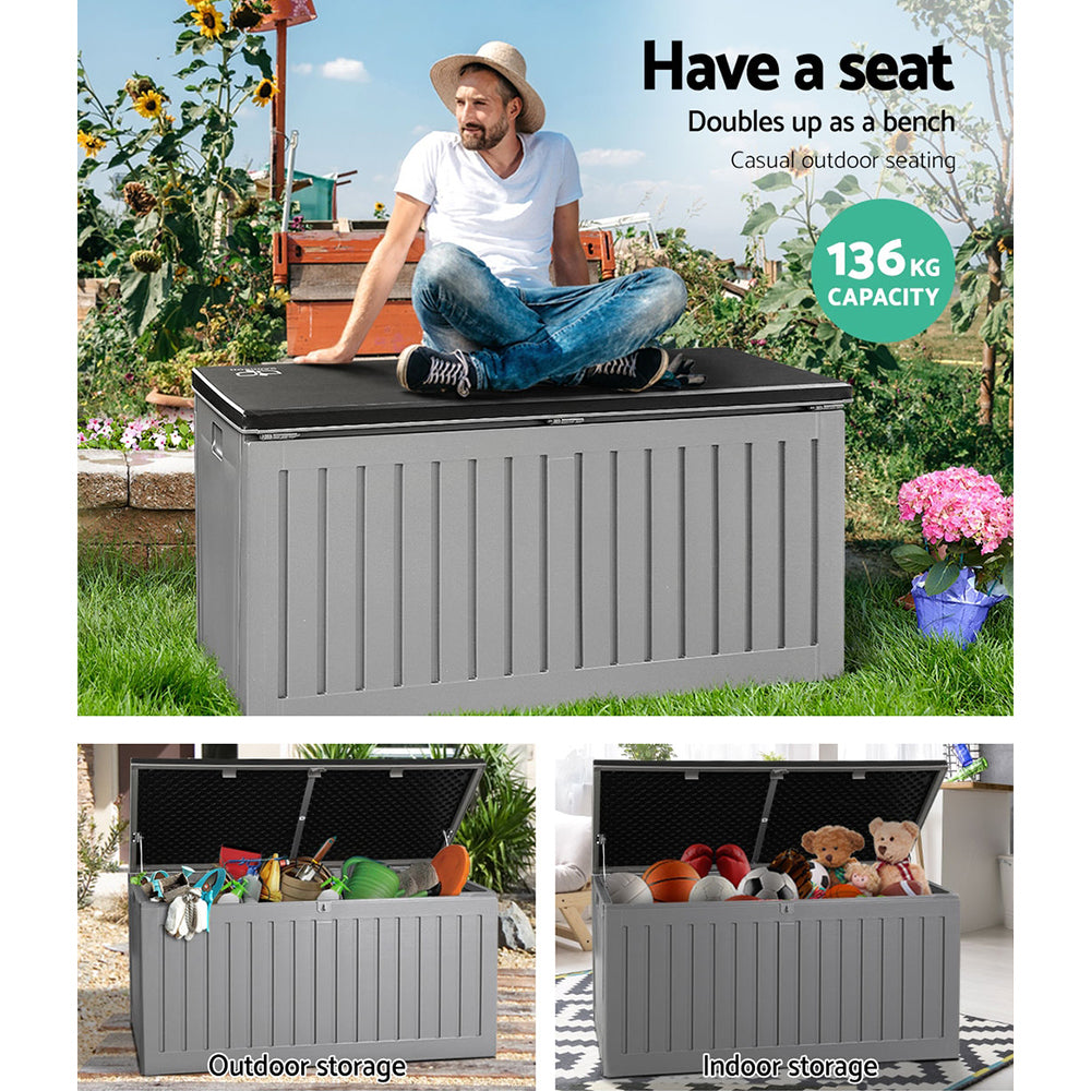 Gardeon Outdoor Storage Box 270L Container Lockable Garden Bench Tool Shed Grey-4