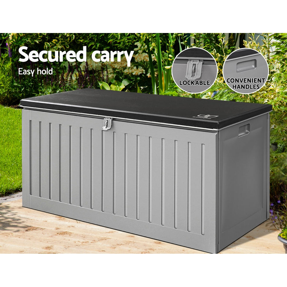 Gardeon Outdoor Storage Box 270L Container Lockable Garden Bench Tool Shed Grey-6