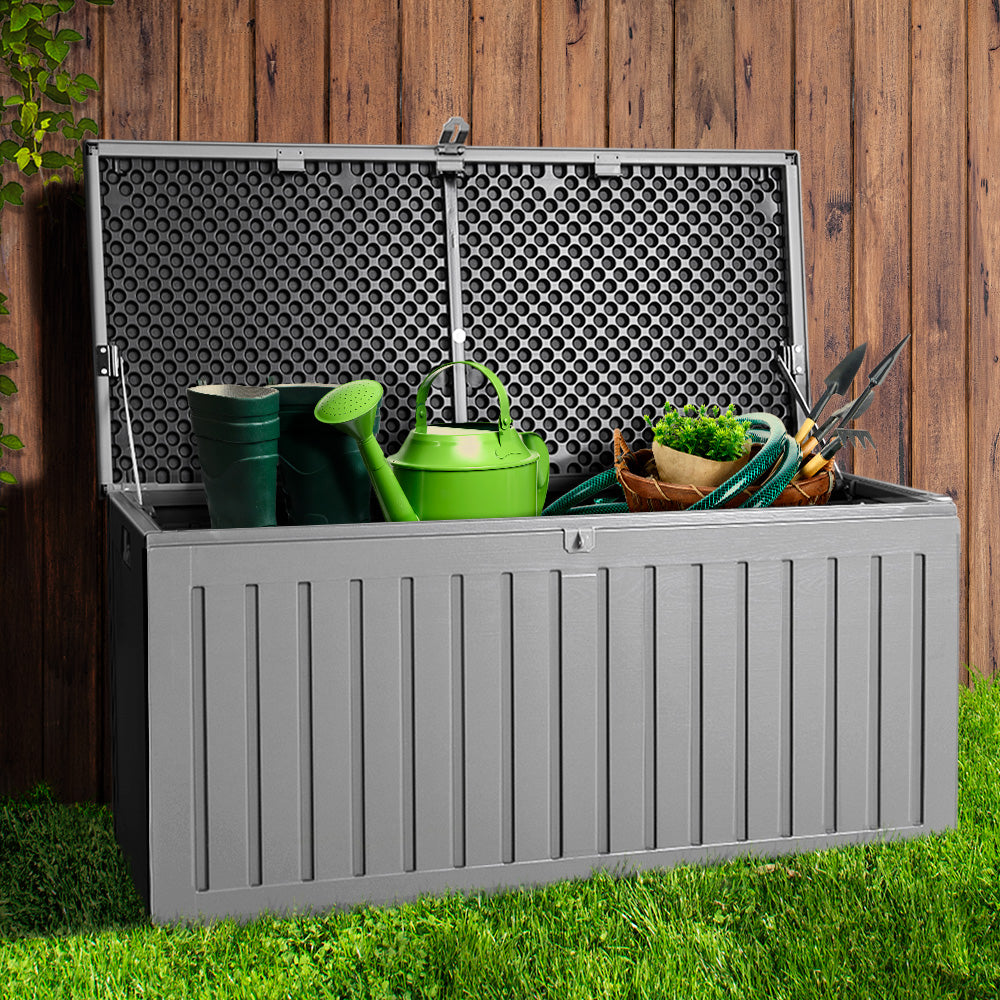 Gardeon Outdoor Storage Box 270L Container Lockable Garden Bench Tool Shed Grey-7