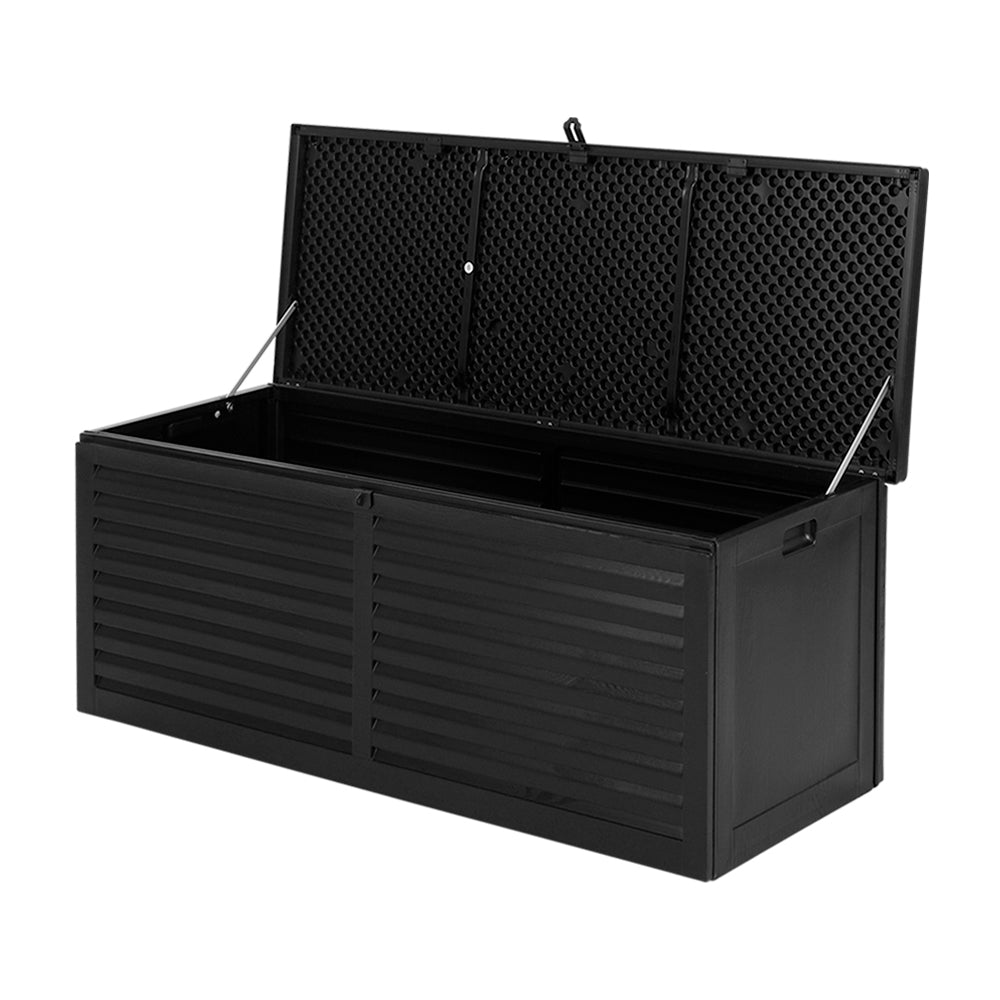 Gardeon Outdoor Storage Box 390L Container Lockable Garden Bench Shed Tools Toy All Black-0