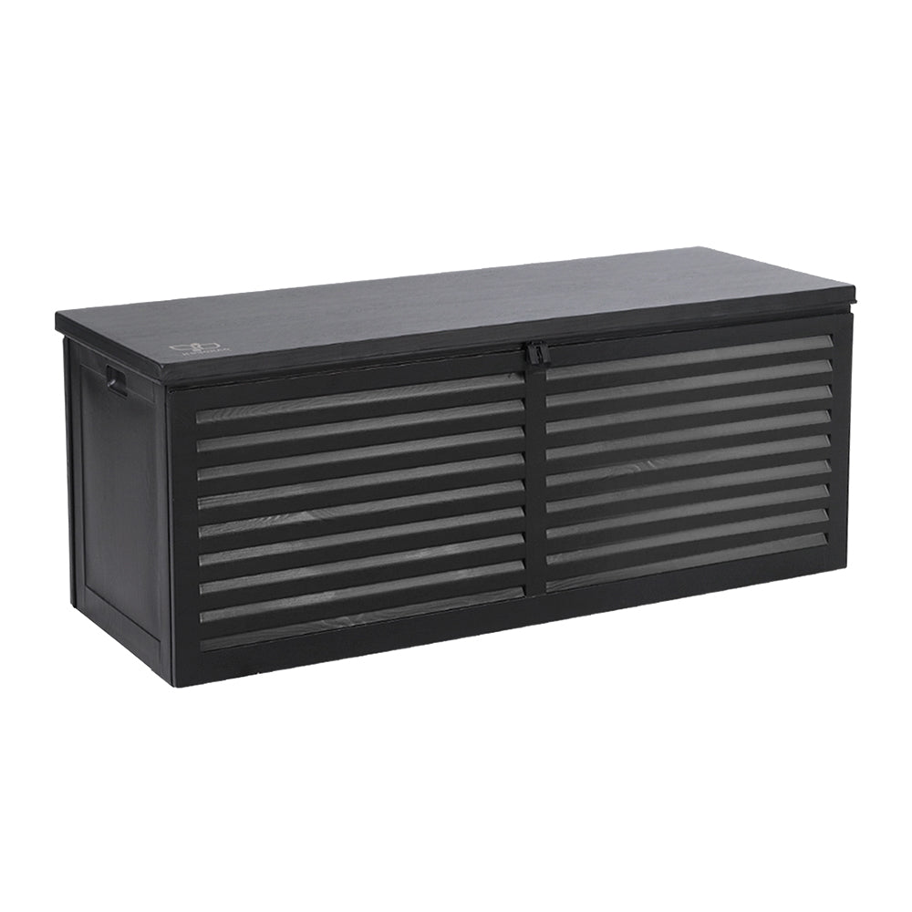 Gardeon Outdoor Storage Box 390L Container Lockable Garden Bench Shed Tools Toy All Black-3