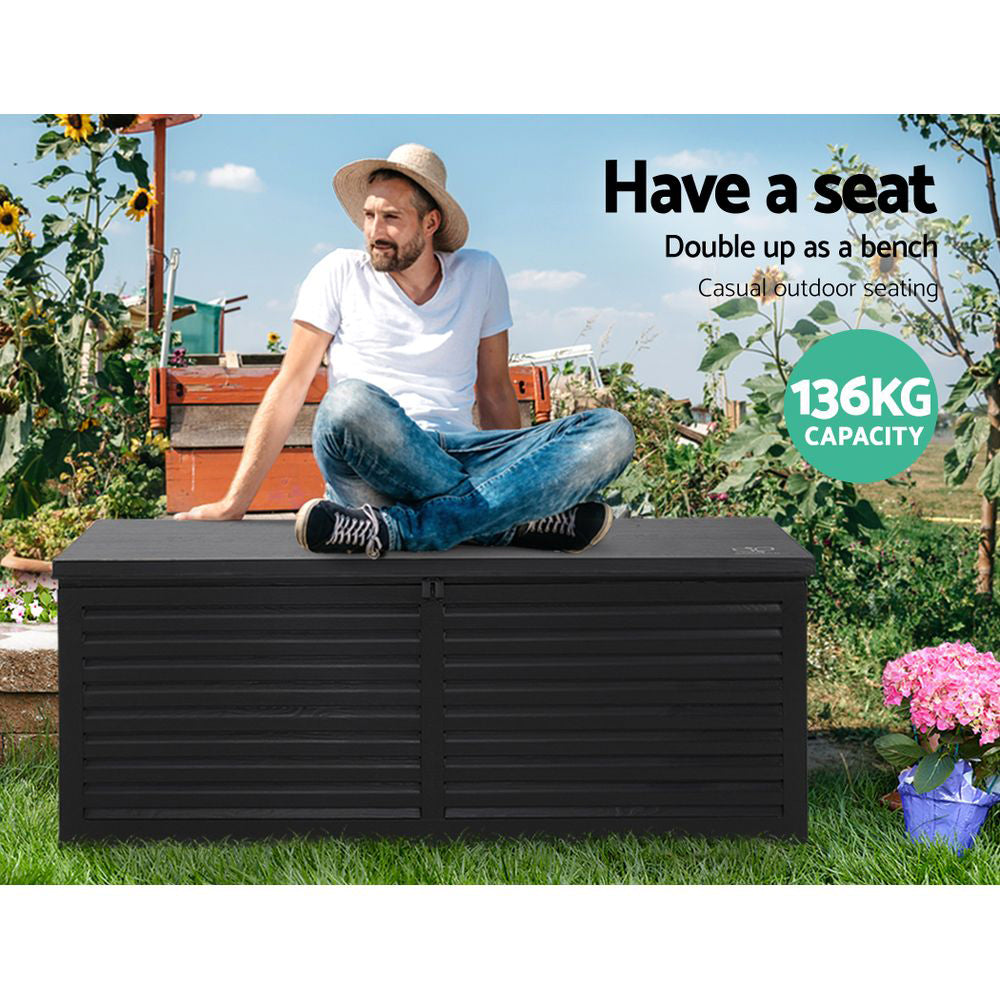 Gardeon Outdoor Storage Box 390L Container Lockable Garden Bench Shed Tools Toy All Black-4