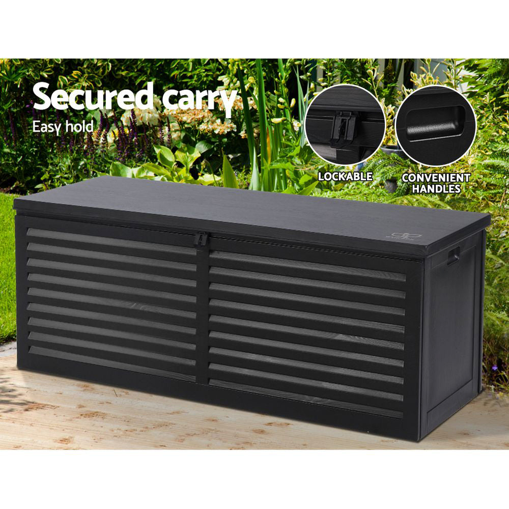 Gardeon Outdoor Storage Box 390L Container Lockable Garden Bench Shed Tools Toy All Black-6