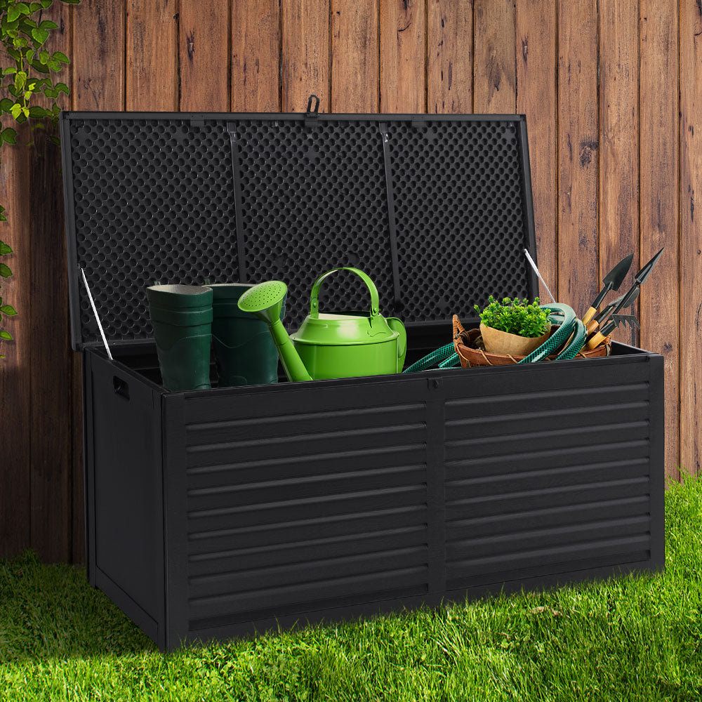 Gardeon Outdoor Storage Box 390L Container Lockable Garden Bench Shed Tools Toy All Black-7