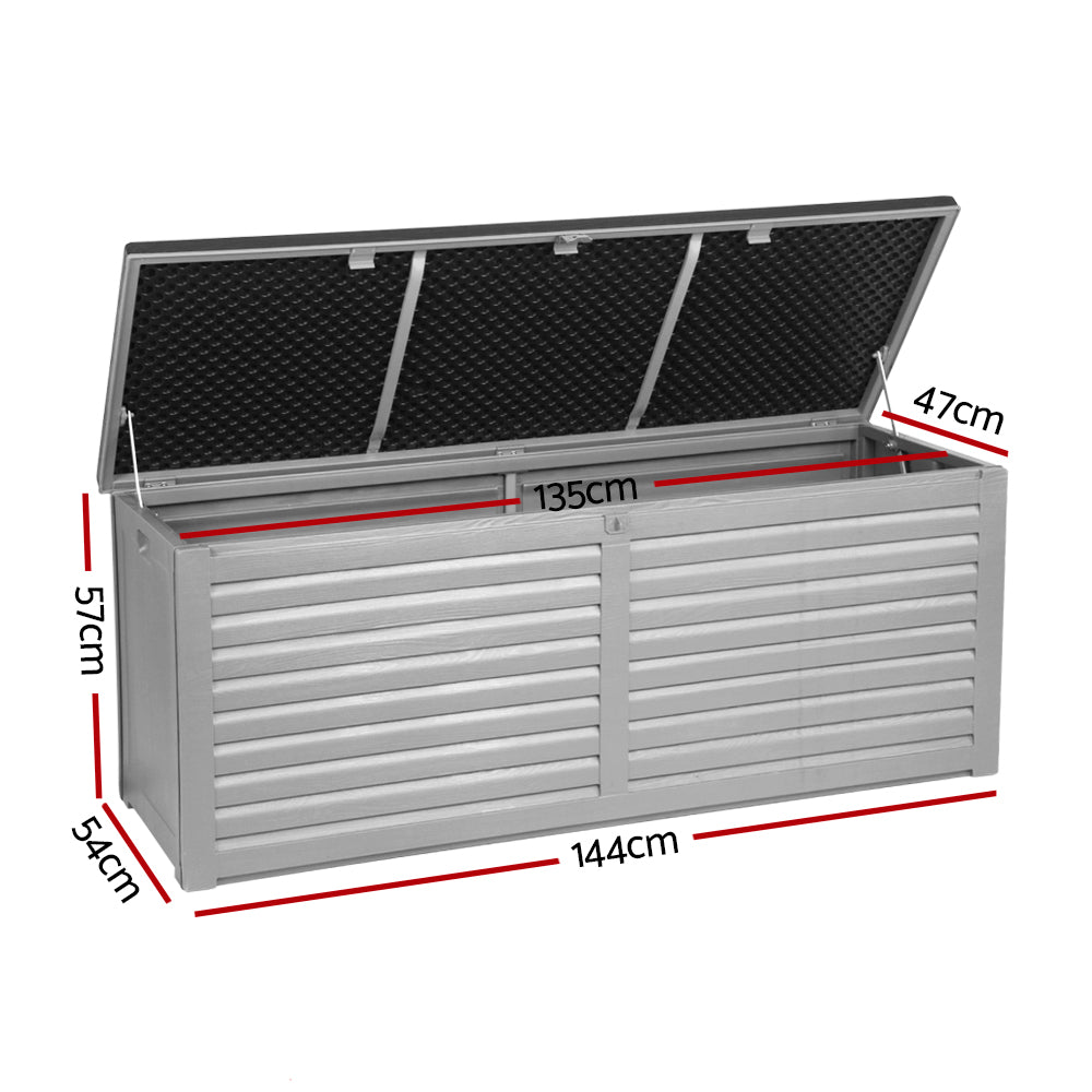 Gardeon Outdoor Storage Box 390L Container Lockable Garden Bench Tools Toy Shed Black-1