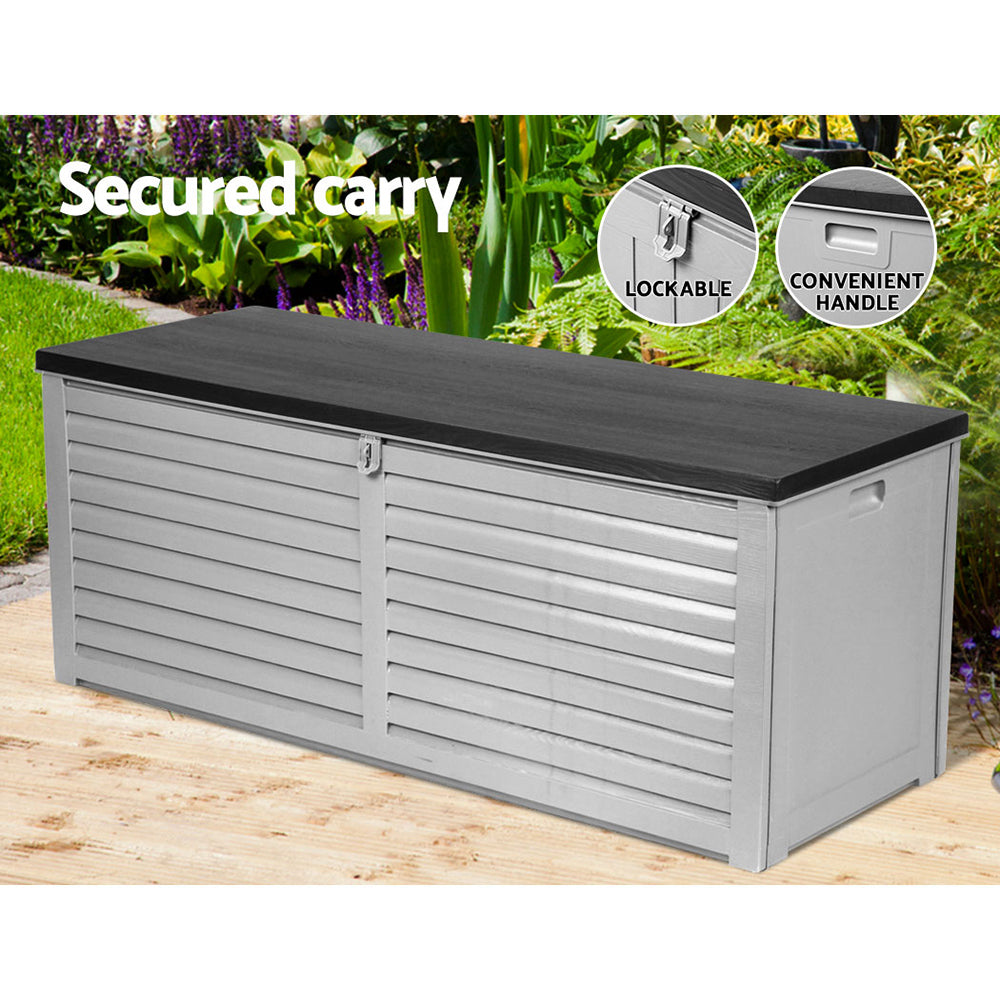 Gardeon Outdoor Storage Box 390L Container Lockable Garden Bench Tools Toy Shed Black-6