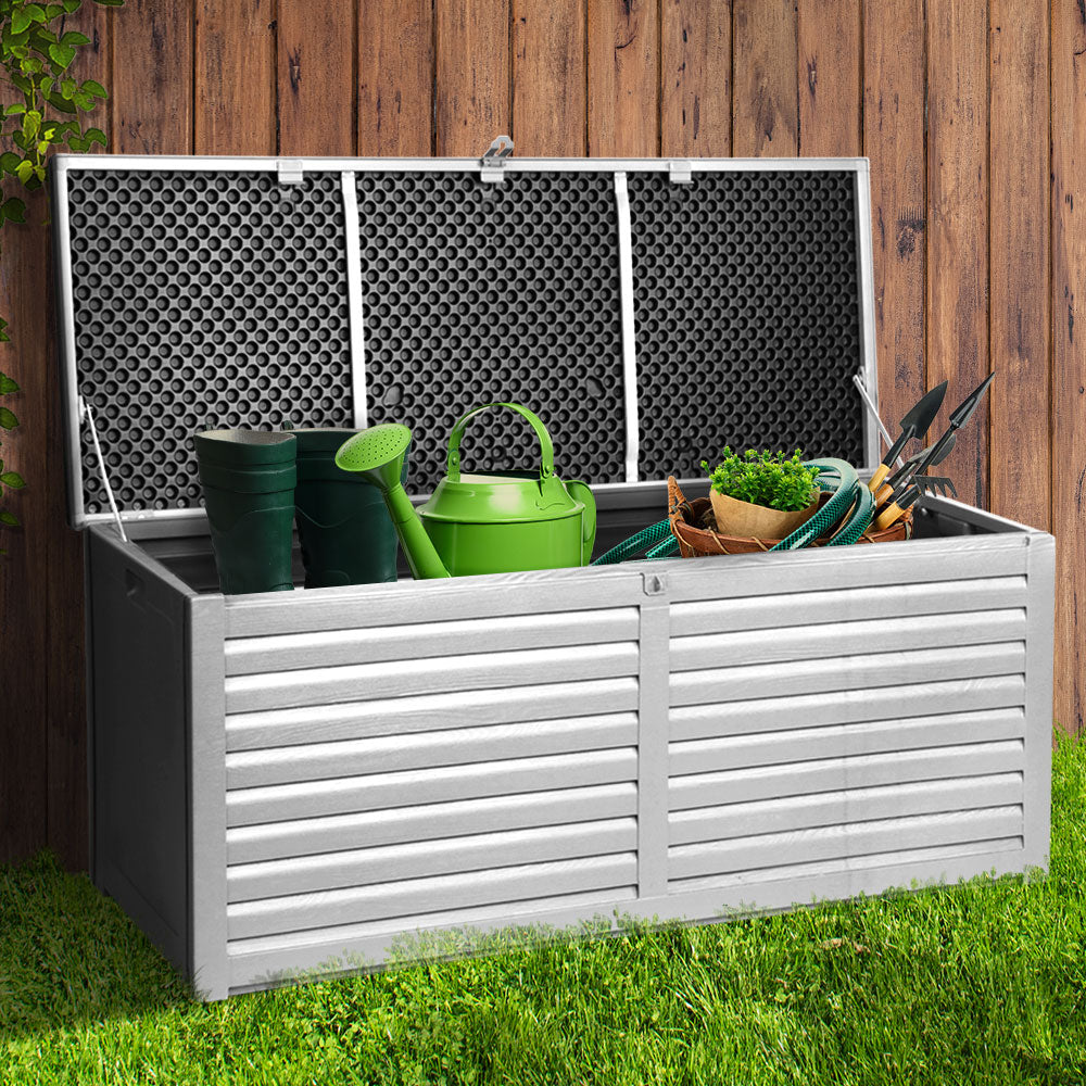 Gardeon Outdoor Storage Box 390L Container Lockable Garden Bench Tools Toy Shed Black-7